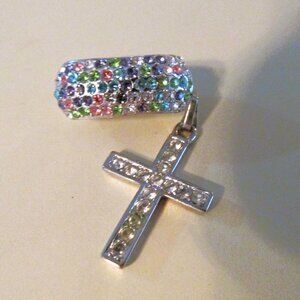 TWO Pendants, Cross and Oval Multicolored